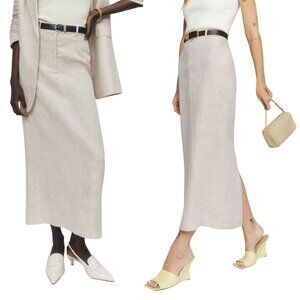 Reformation Gia Midi Skirt In Cream Linen Pencil Cut